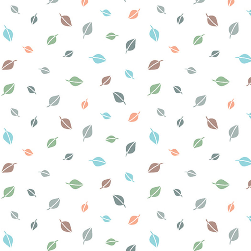 Cozy Forest, flannel, scattered leaves on white