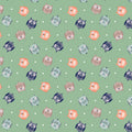 Cozy Forest, flannel, scattered owls on green