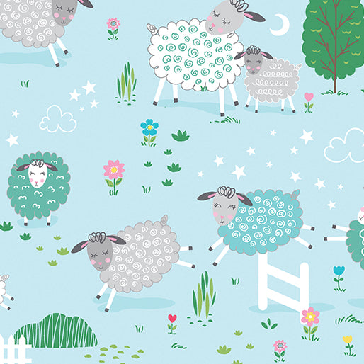 Sweet Little Lamb, lambs on sky blue