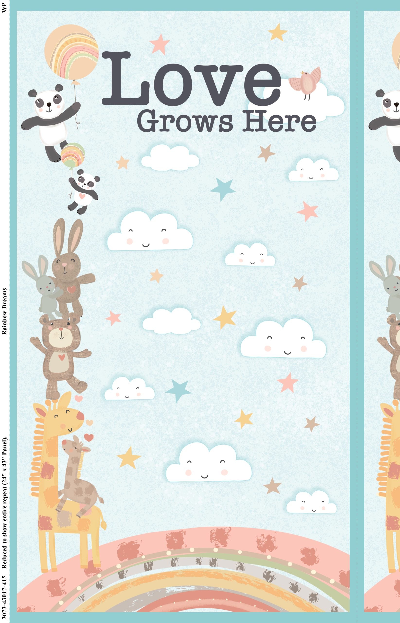 Rainbow Dreams, panel, Love Grows Here, 22" x 44"