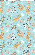 Rainbow Dreams, scattered animals on blue