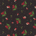 Snowy Gnomies, red cardinals on black