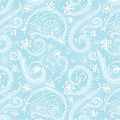 Flaky Snow Pals - snowflake swirls on blue