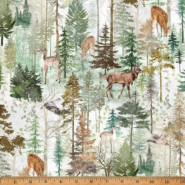 Tree Line, Hoffman spectrum print, animals fawn