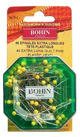 Bohin, extra long Pins, plastic head, 80 count