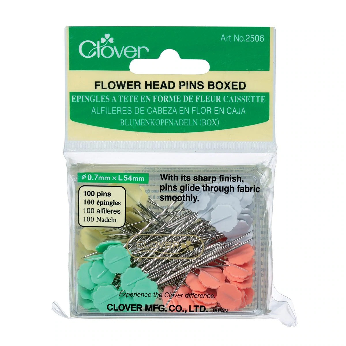 Clover, Flower Head Pins, boxed, 100 pcs