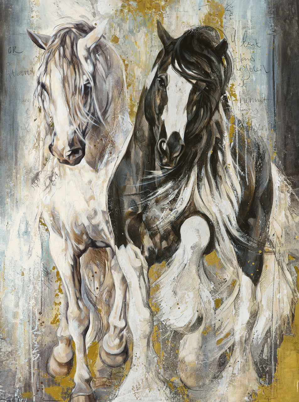 Pedigree, panel, white and black horses, multi