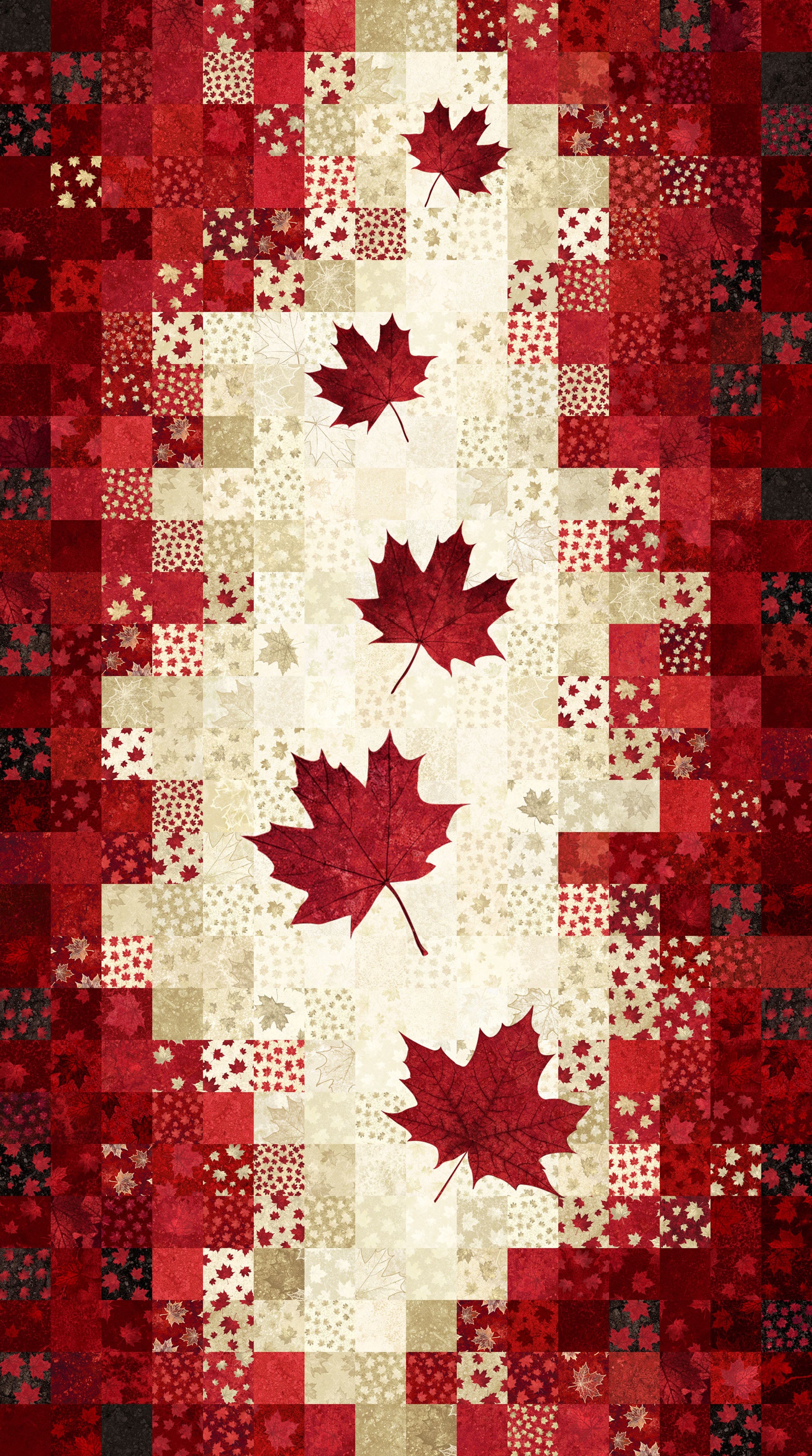 Stonehenge, Oh Canada 14, beige and red maple leaves panel