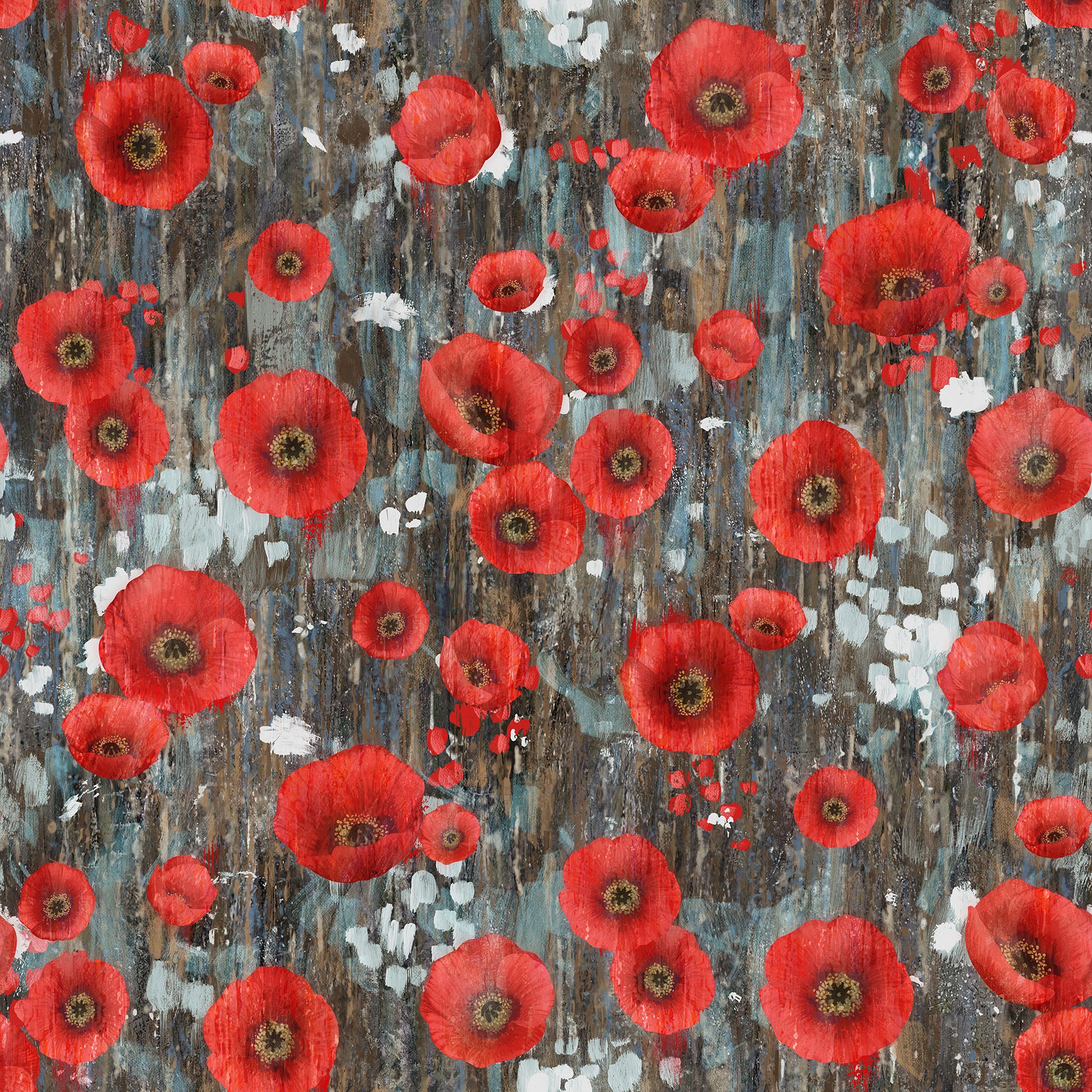 Poppy Meadow, charcoal multi with scattered poppies