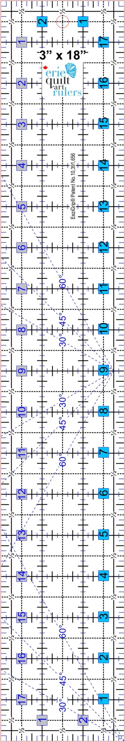 Non-slip ruler, Erie Quilt Art, 3" x 18"