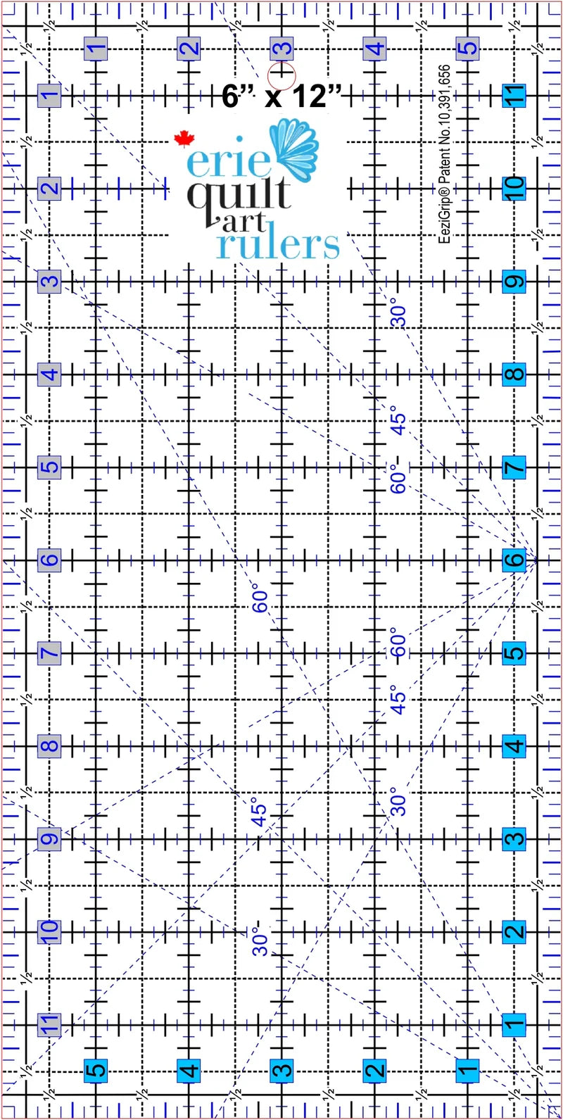 Non-slip ruler, Erie Quilt Art, 6" x 12"