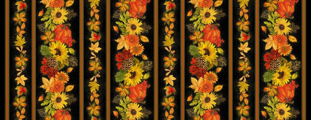 Thankful, black border, multi, floral
