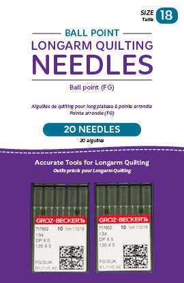 HQ-Ballpoint longarm Needles, 20 needles/pkg, 18FG Ballpoint