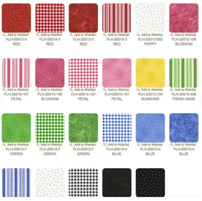 Flowerhouse, Basics - 10" squares, 42 fabrics