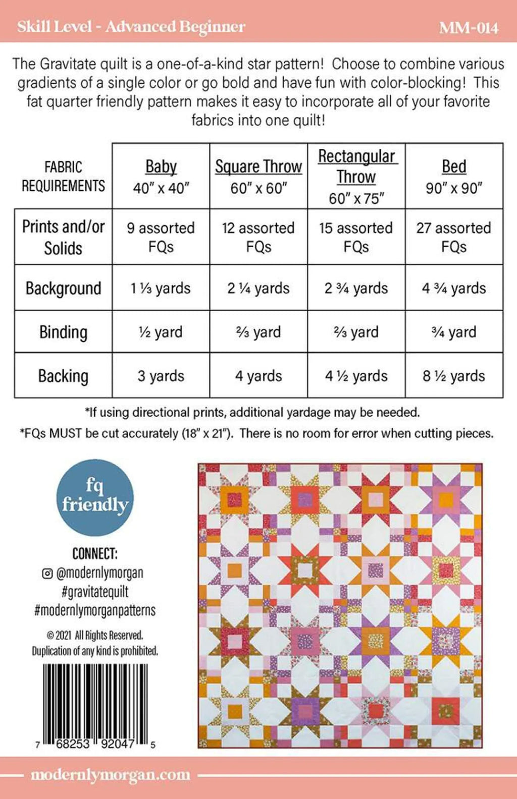 Gravitate pattern, fat quarter friendly, 4 sizes