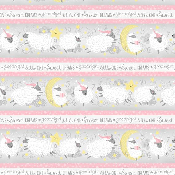 One Sheep Two Sheep-Sheep stripe, pink, 24" repeats